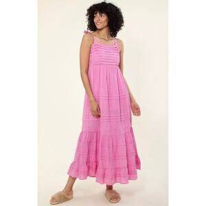 New Hale Bob Sayen Pink Maxi Dress Large Tiered Girly Long Feminine Cotton